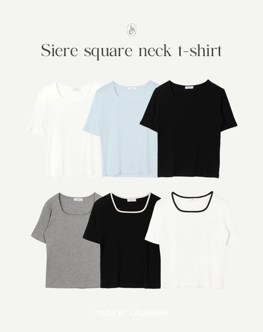[여름 티셔츠 BEST✨1만6천장 돌파][Made Lauren]시에르 골지 스퀘어넥 반팔 티셔츠 - 6 color
